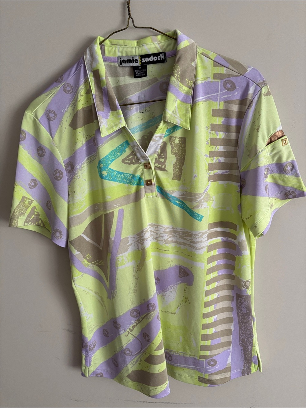 jamie sadock Lime, Lavender & Teal Abstract Short Sleeve Polo